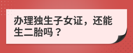 办理独生子女证，还能生二胎吗？