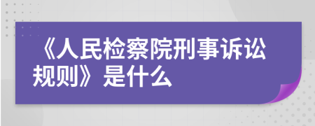 《人民检察院刑事诉讼规则》是什么