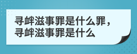 寻衅滋事罪是什么罪，寻衅滋事罪是什么