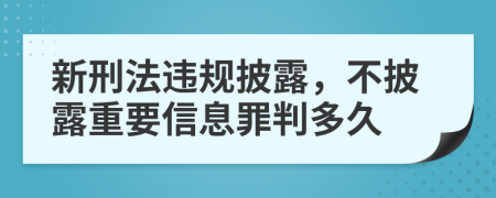 新刑法违规披露，不披露重要信息罪判多久