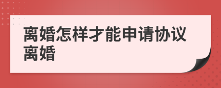 离婚怎样才能申请协议离婚