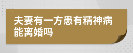 夫妻有一方患有精神病能离婚吗