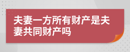 夫妻一方所有财产是夫妻共同财产吗