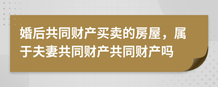 婚后共同财产买卖的房屋，属于夫妻共同财产共同财产吗