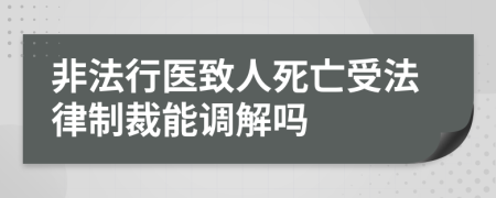 非法行医致人死亡受法律制裁能调解吗