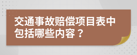 交通事故赔偿项目表中包括哪些内容？