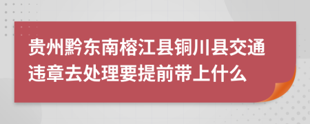 贵州黔东南榕江县铜川县交通违章去处理要提前带上什么