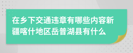 在乡下交通违章有哪些内容新疆喀什地区岳普湖县有什么