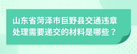 山东省菏泽市巨野县交通违章处理需要递交的材料是哪些？