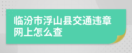 临汾市浮山县交通违章网上怎么查