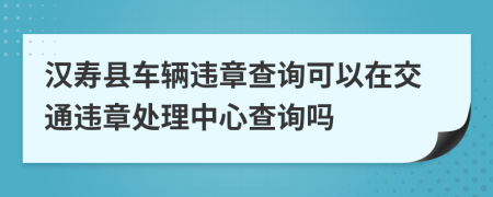 汉寿县车辆违章查询可以在交通违章处理中心查询吗