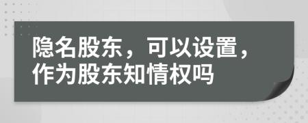 隐名股东，可以设置，作为股东知情权吗