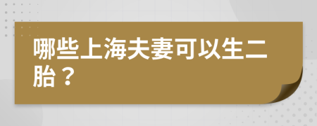 哪些上海夫妻可以生二胎？