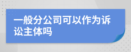 一般分公司可以作为诉讼主体吗