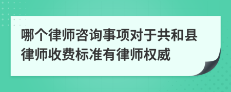 哪个律师咨询事项对于共和县律师收费标准有律师权威