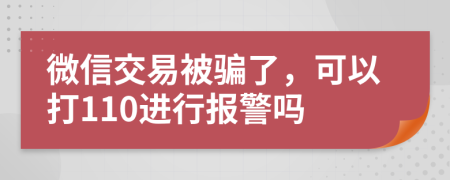 微信交易被骗了，可以打110进行报警吗