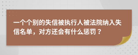 一个个别的失信被执行人被法院纳入失信名单，对方还会有什么惩罚？