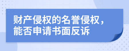 财产侵权的名誉侵权，能否申请书面反诉