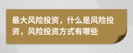 最大风险投资，什么是风险投资，风险投资方式有哪些