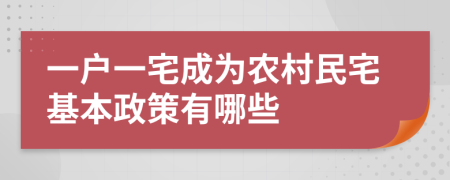 一户一宅成为农村民宅基本政策有哪些