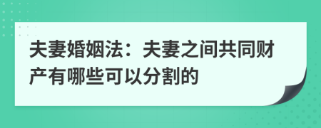 夫妻婚姻法：夫妻之间共同财产有哪些可以分割的