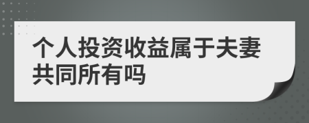 个人投资收益属于夫妻共同所有吗