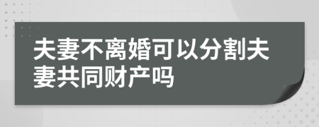 夫妻不离婚可以分割夫妻共同财产吗