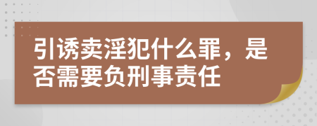 引诱卖淫犯什么罪，是否需要负刑事责任
