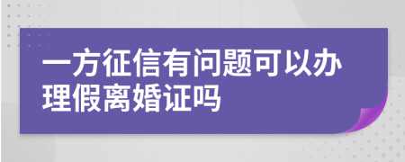 一方征信有问题可以办理假离婚证吗