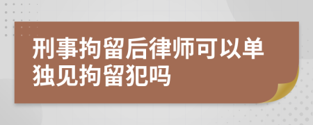 刑事拘留后律师可以单独见拘留犯吗