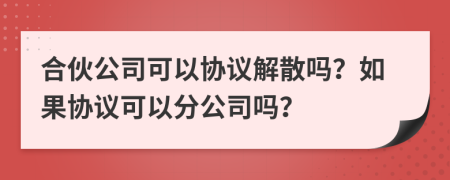 合伙公司可以协议解散吗？如果协议可以分公司吗？