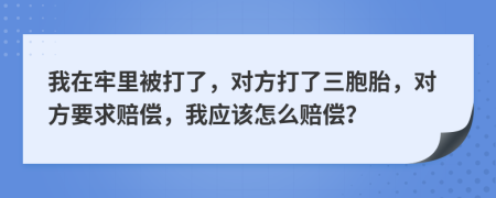 我在牢里被打了，对方打了三胞胎，对方要求赔偿，我应该怎么赔偿？