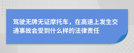 驾驶无牌无证摩托车，在高速上发生交通事故会受到什么样的法律责任