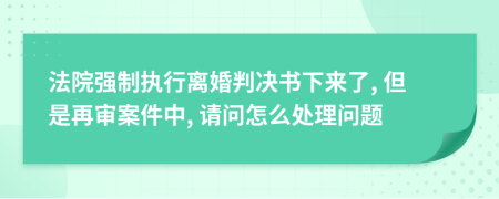 法院强制执行离婚判决书下来了, 但是再审案件中, 请问怎么处理问题