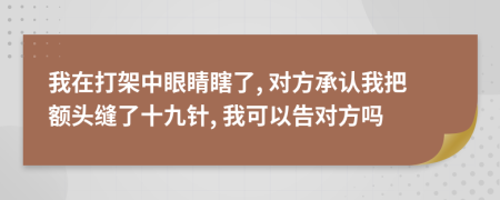 我在打架中眼睛瞎了, 对方承认我把额头缝了十九针, 我可以告对方吗