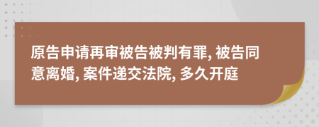 原告申请再审被告被判有罪, 被告同意离婚, 案件递交法院, 多久开庭