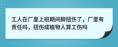 工人在厂里上班期间脚扭伤了，厂里有责任吗，扭伤成植物人算工伤吗