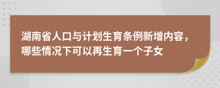 湖南省人口与计划生育条例新增内容，哪些情况下可以再生育一个子女