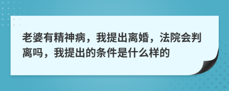 老婆有精神病，我提出离婚，法院会判离吗，我提出的条件是什么样的