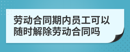 劳动合同期内员工可以随时解除劳动合同吗