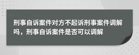 刑事自诉案件对方不起诉刑事案件调解吗，刑事自诉案件是否可以调解