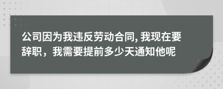 公司因为我违反劳动合同, 我现在要辞职，我需要提前多少天通知他呢