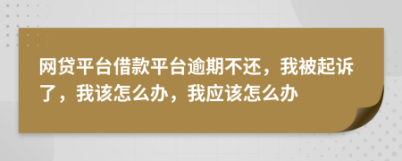 网贷平台借款平台逾期不还，我被起诉了，我该怎么办，我应该怎么办