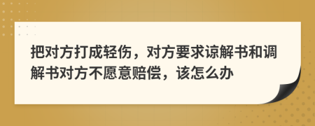 把对方打成轻伤，对方要求谅解书和调解书对方不愿意赔偿，该怎么办