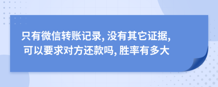 只有微信转账记录, 没有其它证据, 可以要求对方还款吗, 胜率有多大