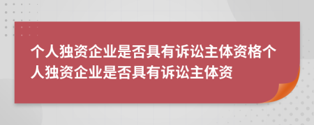 个人独资企业是否具有诉讼主体资格个人独资企业是否具有诉讼主体资