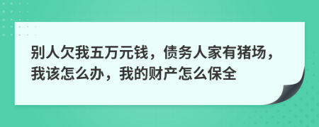 别人欠我五万元钱，债务人家有猪场，我该怎么办，我的财产怎么保全