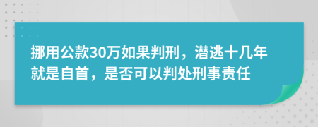 挪用公款30万如果判刑，潜逃十几年就是自首，是否可以判处刑事责任