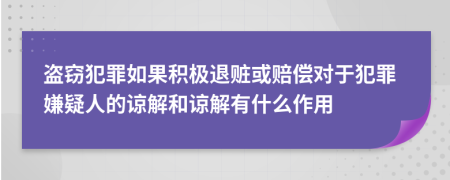 盗窃犯罪如果积极退赃或赔偿对于犯罪嫌疑人的谅解和谅解有什么作用