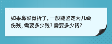 如果鼻梁骨折了, 一般能鉴定为几级伤残, 需要多少钱? 需要多少钱?